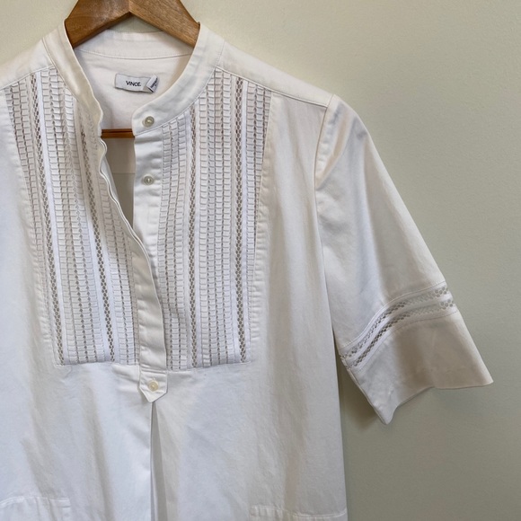 VINCE Lattice Lace Bib Cotton Poplin Shift Dress - Picture 14 of 16